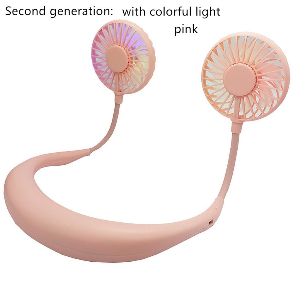 Neck Band Fan Portable Mini Double Wind Head Neckband Fan with USB Rechargeable Air Cooler for Traveling Outdoor Office Portable