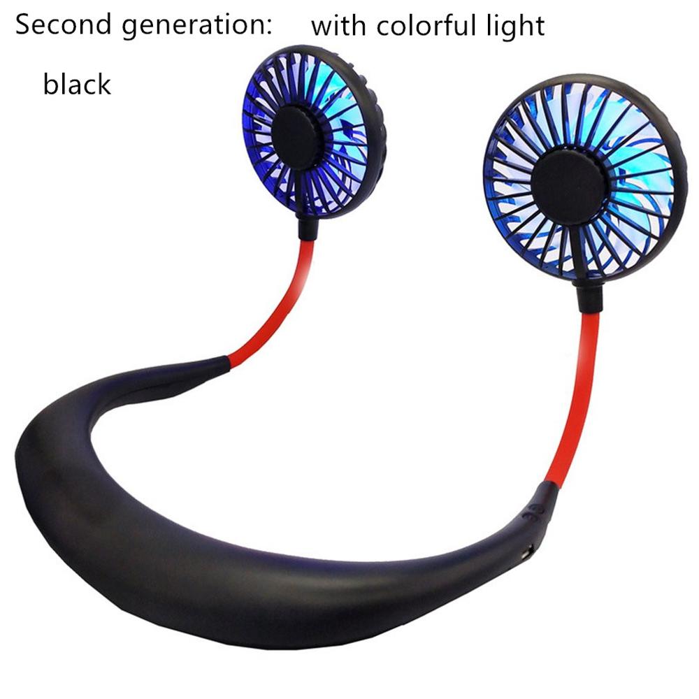 Neck Band Fan Portable Mini Double Wind Head Neckband Fan with USB Rechargeable Air Cooler for Traveling Outdoor Office Portable