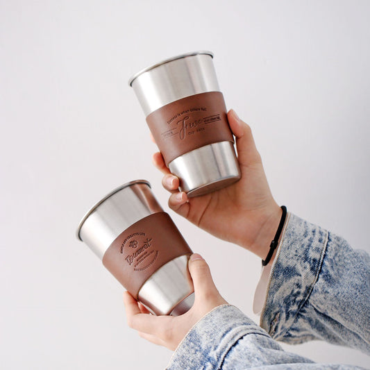 Stainless Steel Coffee Mugs 350ML Tea Cups Big Travel Mugs Camping Mugs Coffee Cup With Straws Lid and Fashion insulated leather