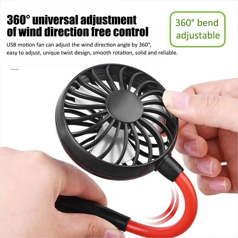 Neck Band Fan Portable Mini Double Wind Head Neckband Fan with USB Rechargeable Air Cooler for Traveling Outdoor Office Portable